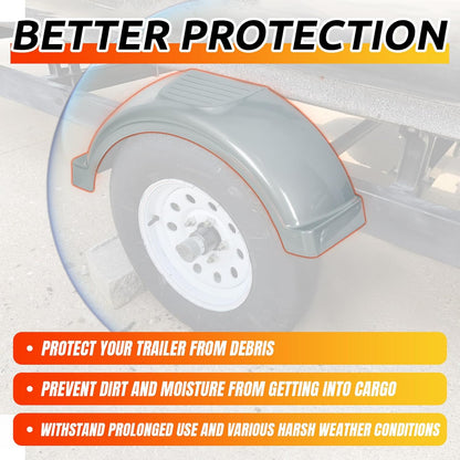 Single AXLE Trailer FENDERS 13 Inches Wheels Tires (Set of 2)
