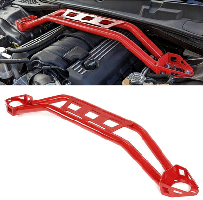 Strut Tower Brace Compatible with 2008-2023 Dodge Challenger Front Twin Tube Design Red Steel Powder Coated LYAM-771