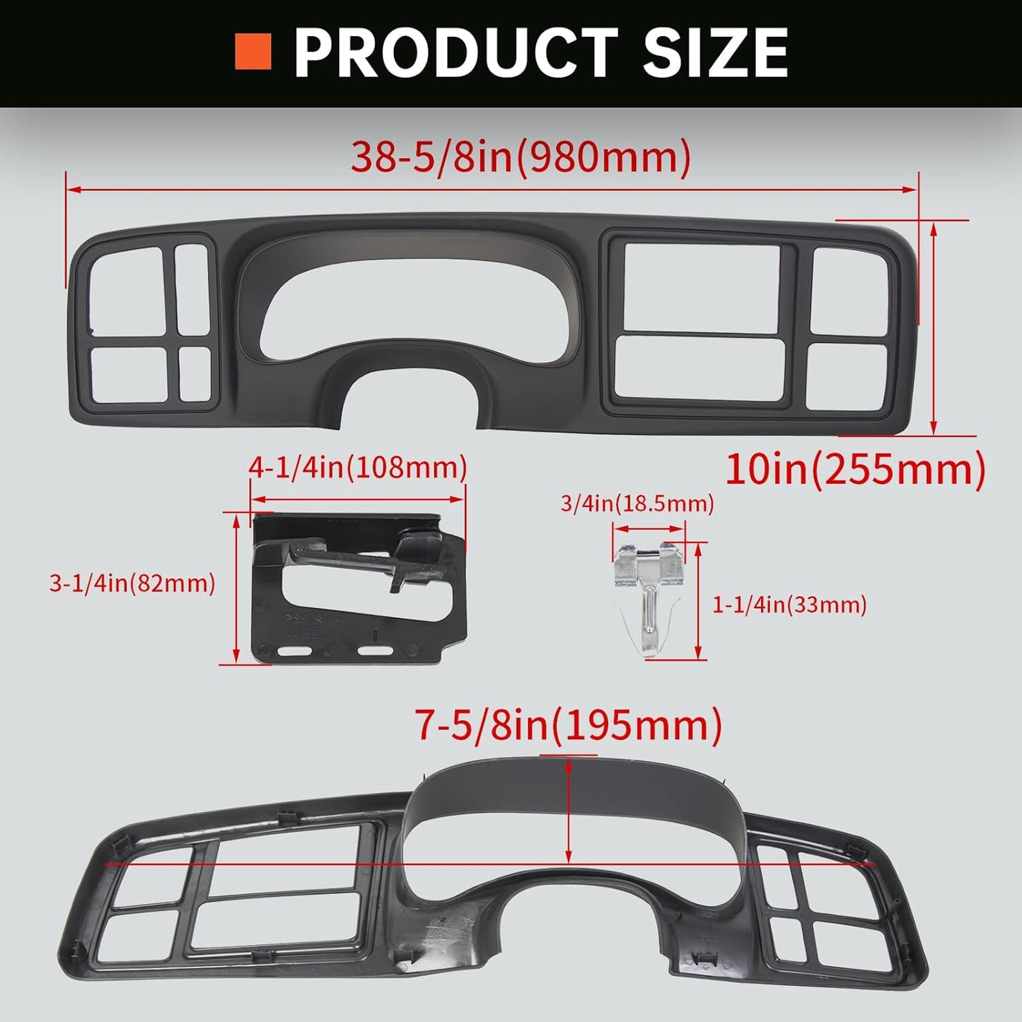 Double DIN Dash Bezel Cover Kit Compatible With 1999-2002 GM Full-Size Trucks SUV's Chevy Silverado Sierra Car Stereo Radio Replacement for 15731974 15772850 Matte Black LYAP-371