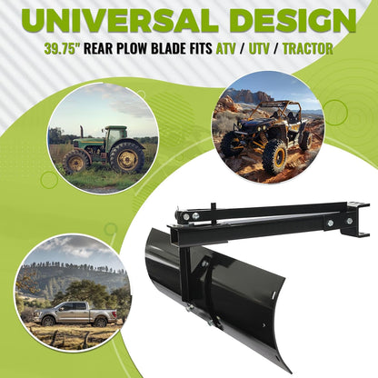 39.75inches 3 Point Sleeve Hitch Rear Blade Compatible with ATV UTV Garden Tractors Lawn Mower Tractor Attachments Behind Rear Sleeve Hitch Tow Blade LYOM-248