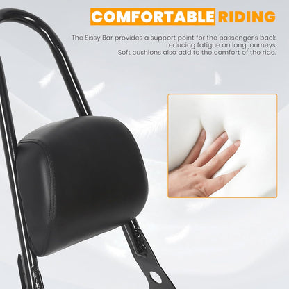 Detachable Sissy Bar Passenger Backrest Compatible with 2004-Up Harley Sportster XL883C 883R XL1200R 1200C 1200S XLH883 XLH1200 Motorcycle Backrest W/Cushion Pad LYHD-31-GB
