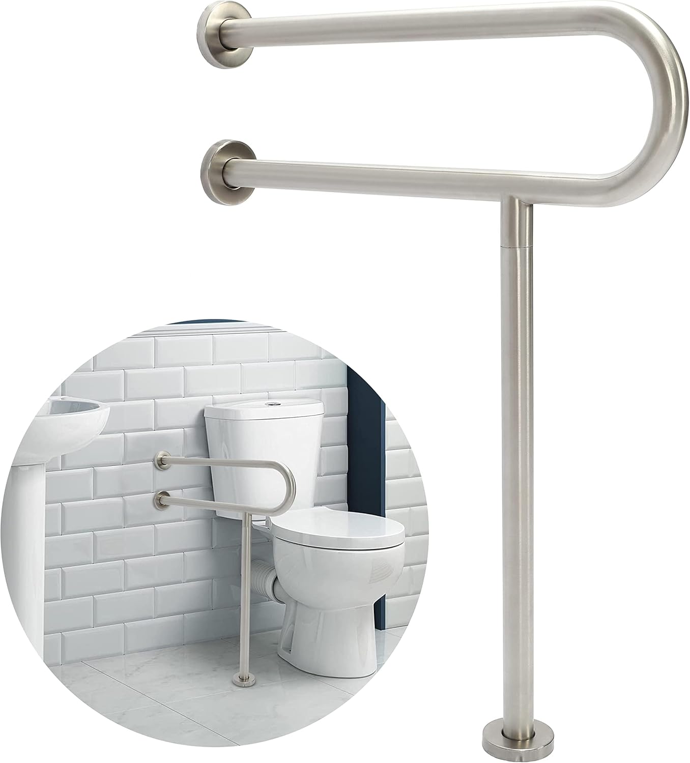 24 Inch Safety support Grab Bars Rails 304 Stainless Steel Toilet Handrail Bathroom Safety Bar Wall Mount Floor Support Assist Bar for home bathroom mobility aid