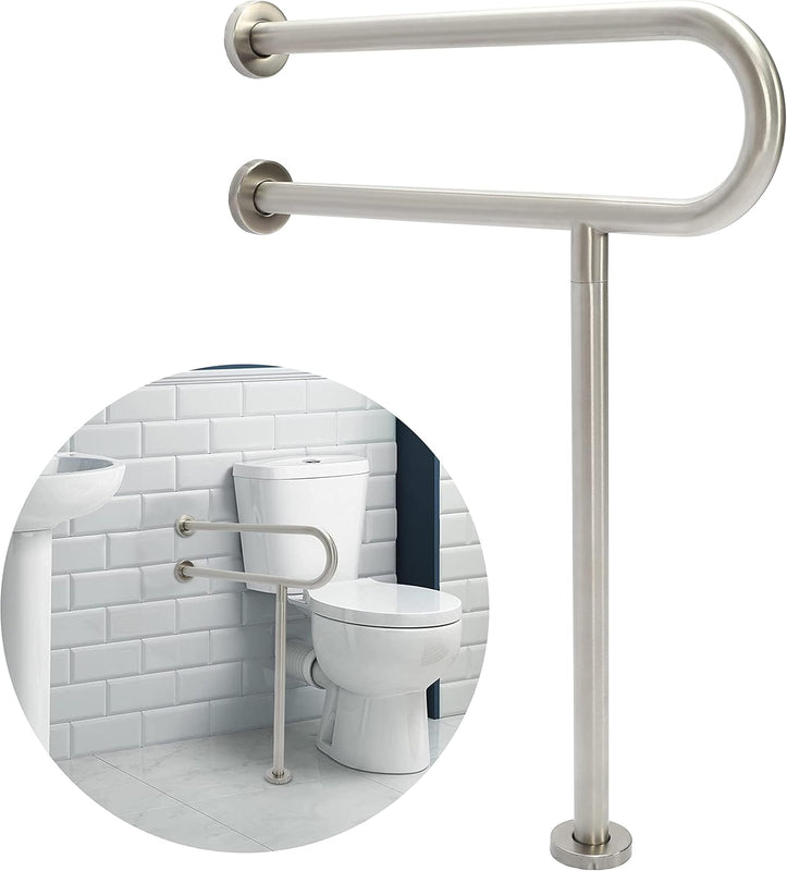 HECASA 24 Inch Handicap Grab Bars Rails 304 Stainless Steel Toilet Handrail Bathroom Safety Bar Wall Mount Floor Support Assist Bar for Disabled Elderly Mounted Bath Grips LYOM-090-1
