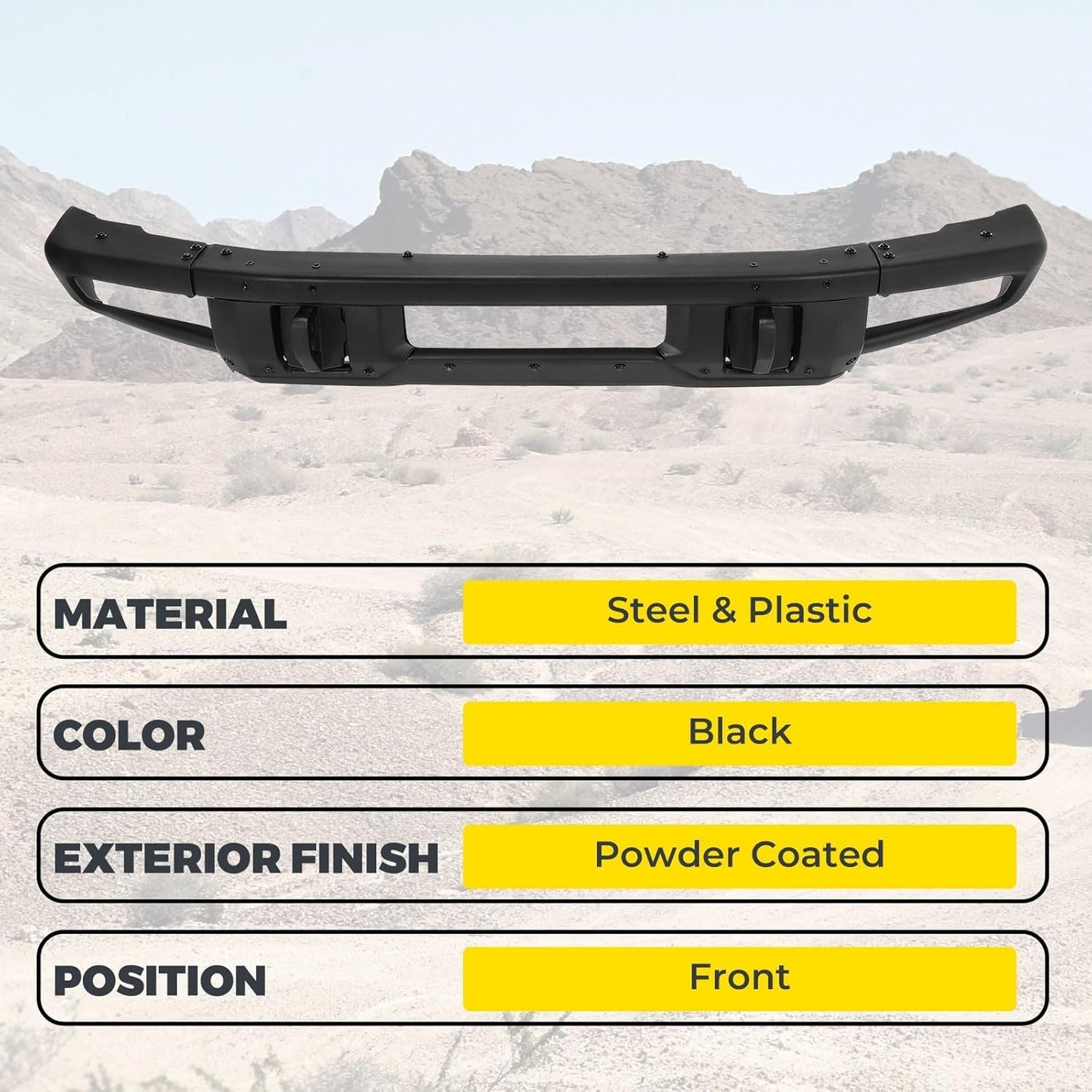 Front Bumper Compatible with 2021-2024 Ford Bronco Super Duty W/O Sensors Holes Powder Coated Black LYAM-731S