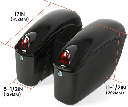 Universal Hard Saddle Bags Compatible with Yamaha Honda Cruiser Trunk Luggage with Lights Mount Bracket Motorcycle Black FY-B