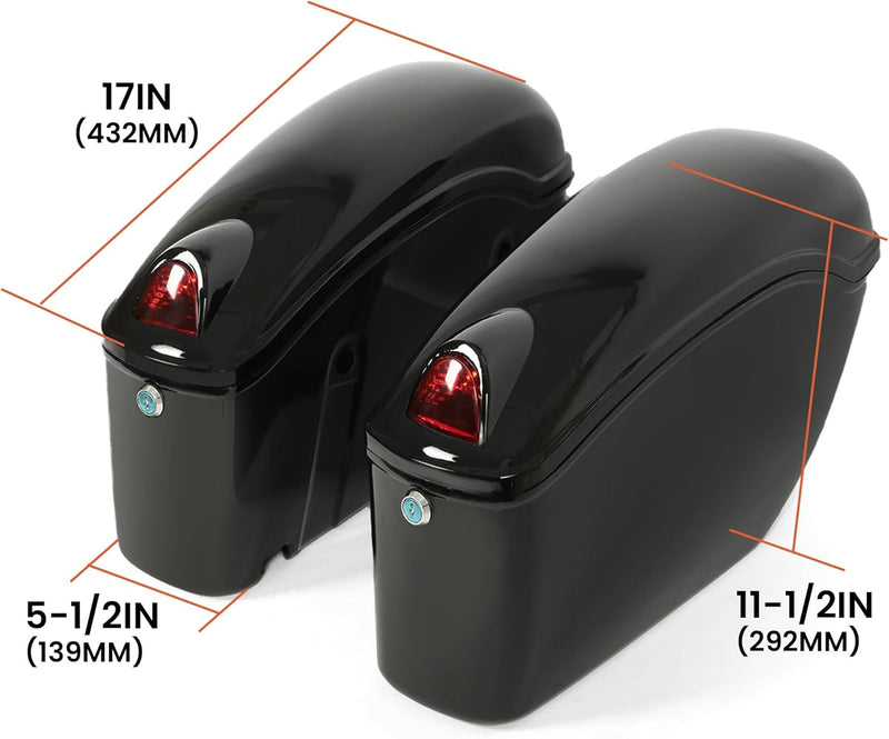 HECASA Universal Hard Saddle Bags Compatible with Yamaha Honda Cruiser Trunk Luggage with Lights Mount Bracket Motorcycle Black FY-B