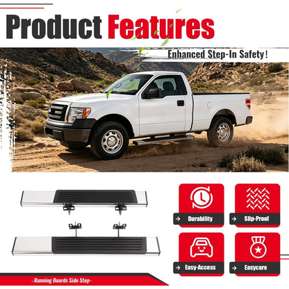 Running Board Side Step Compatible with 2004-2014 Ford F-150 2 Door Regular Cab Step Nerf Bar 304 Stainless Steel+Plastic Powder Coated+Textured Black+Silvery