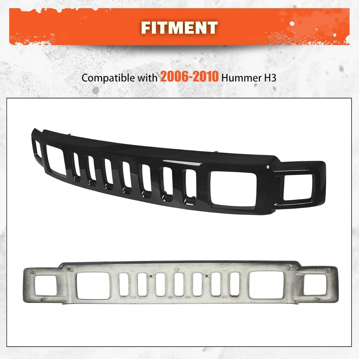 Front Grill Compatible with 2006-2010 Hummer H3 15834195 HU1200100 Front Bumper Hood Grille Face Bar Shell Insert Assembly Gloss Black
