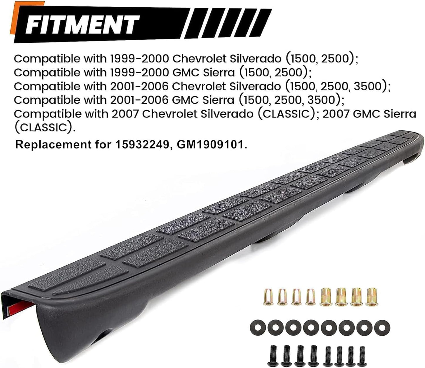 Tailgate Spoiler Cap Cover Compatible with 1999-2007 Chevy Silverado GMC Sierra Replacement for 15932249 GM1909101 Molding Top Protector Textured Black LYAP-237