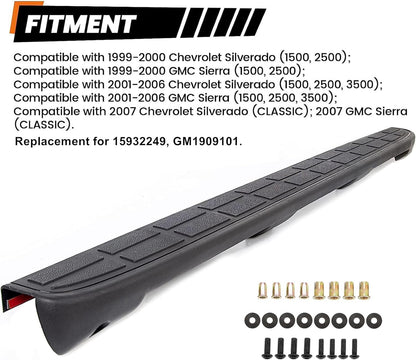 Tailgate Spoiler Cap Cover Compatible with 1999-2007 Chevy Silverado GMC Sierra Replacement for 15932249 GM1909101 Molding Top Protector Textured Black LYAP-237