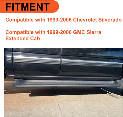 Rocker Panel Guard Compatible with 1999-2007 Chevy Chevrolet Silverado/GMC Sierra 1500 2500 3500 Classic Extended Cab Replacement for 14068 Trail Armor Side Skirts Extension Body Kit LYAP-253-DK