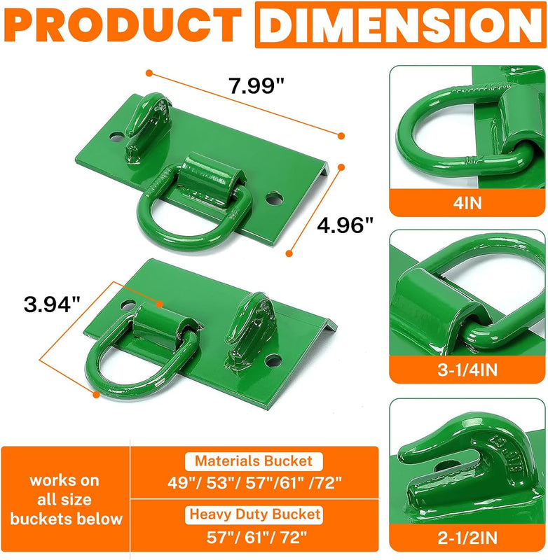 HECASA Tractor Bucket Hook Grab Hooks Compatible with John Deere Compact Tractor 1025R 2032R 3320 2520 Tractor Bucket Hooks D Rings Bolt on Heavy Duty LYJD-003