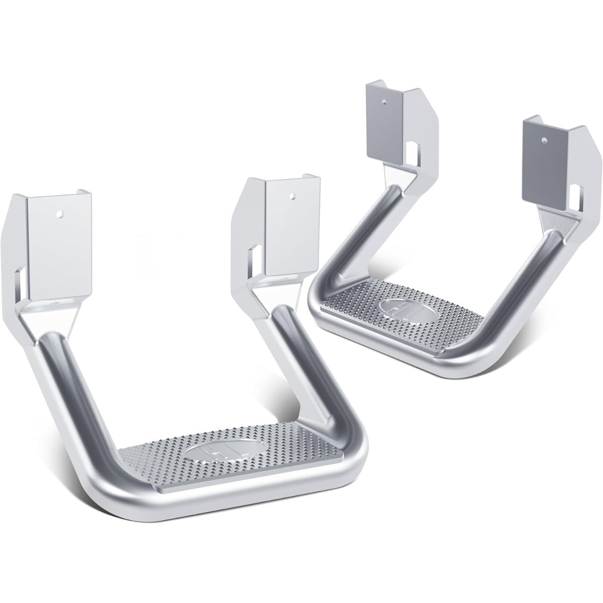 2Pcs Silvery Aluminum Side Step Compatible with Chevy Chevrolet GMC Ford Isuzu Mitsubishi Dodge Jeep Nissan Toyota Mazda Side Hoop Step Polishing