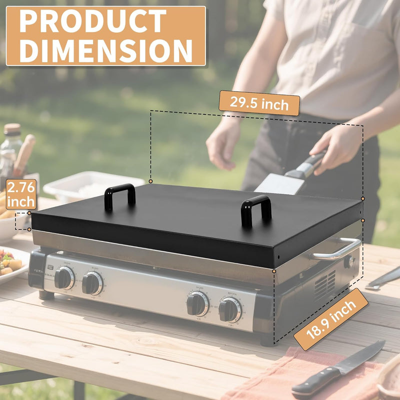 KUAFU 28inches Griddle Cover Lid Compatible with 28 inch Blackstone Front and Rear Grease Griddle Top Hard Top Lid W/Handle Outdoor Cover Steel Powder Coated Black LYOM-168-1
