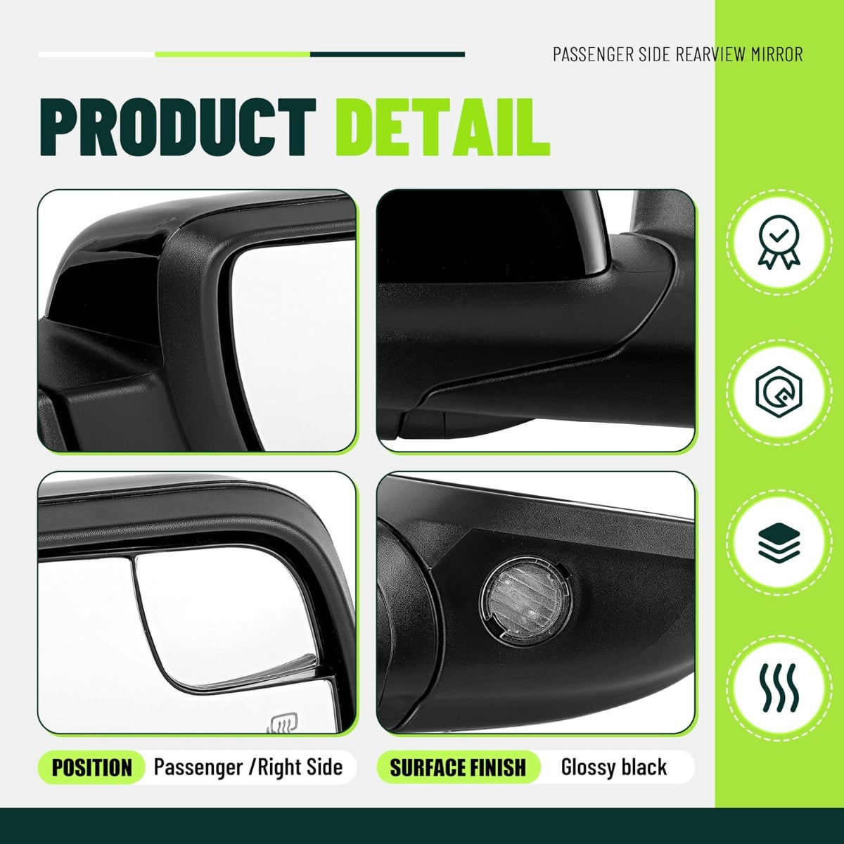 ECOTRIC Passenger Side Mirror w/Puddle Heated Turn Signal Light Compatible with 2011-2019 Ford Explorer Replacement for FO1321554 7Pins