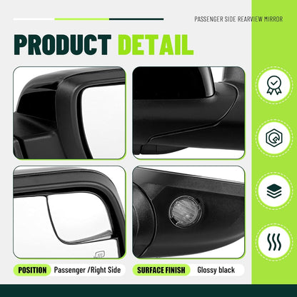 ECOTRIC Passenger Side Mirror w/Puddle Heated Turn Signal Light Compatible with 2011-2019 Ford Explorer Replacement for FO1321554 7Pins