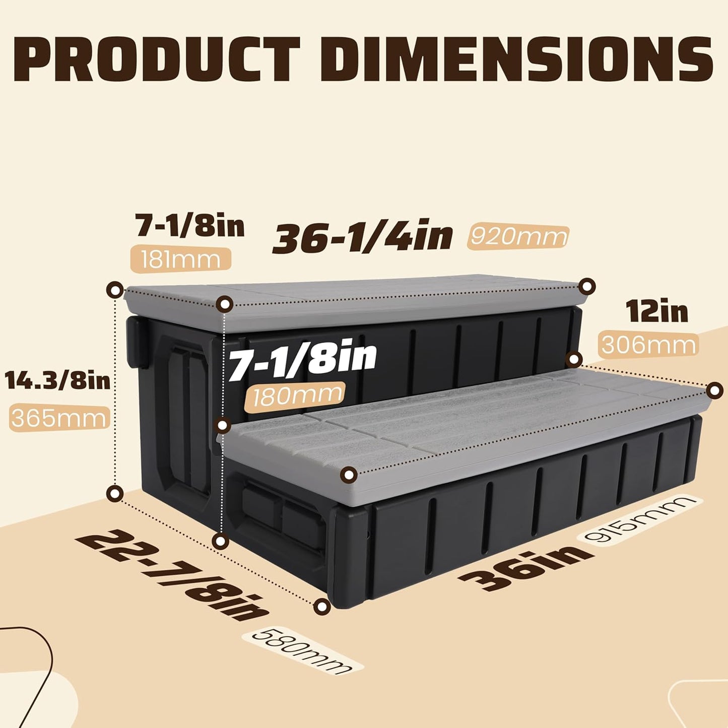 2 Steps 36inches Deluxe Deck Patio Spa Hot Tub Steps (Open Box) Outdoor Stairs Plastic (PE) Dark Gray+Black, 350lbs Load Capacity LYOP-107-3