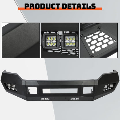 Front Bumper Compatible with 2011-2016 Ford F250 F350 Super Duty W/LED Lights 3 PCS Bumper Assembly Steel Powder Coated Black (2 Packages) LYAM-043TA+LYAM-043TB