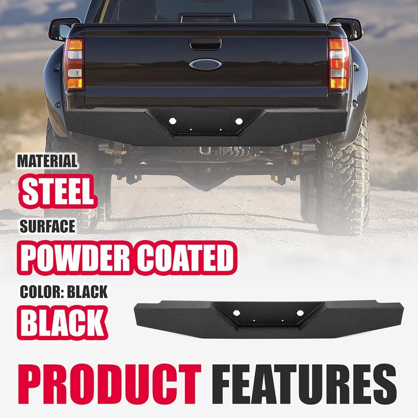 Front & Rear Bumper Compatible with 1998-2011 Ford Ranger w/Winch Plate D-Rings Powder Coated Steel LYAM-148+LYAM-328