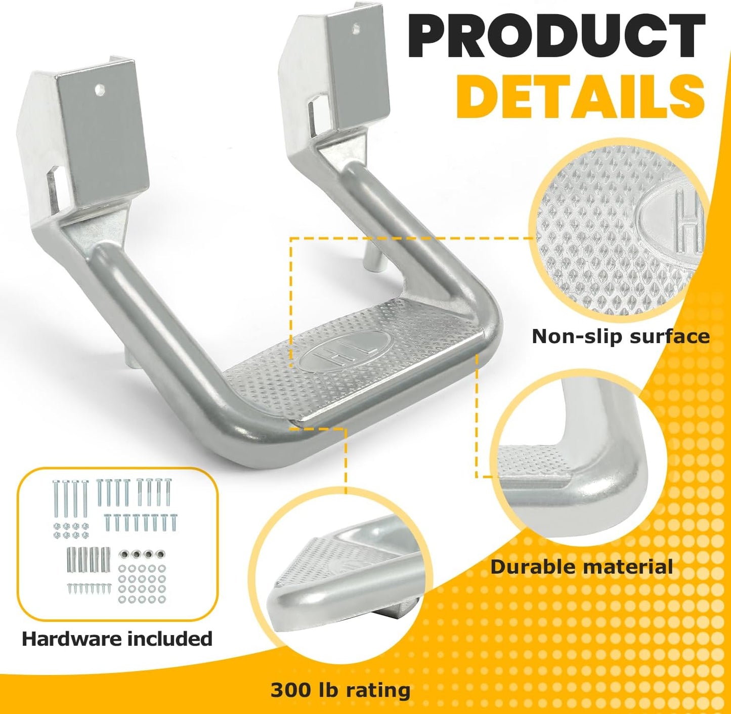Universal Side Step Compatible with Chevy (Chevrolet), Ford, Toyota, GMC, Dodge RAM, Jeep, Set of 2, Polishing Aluminum Silvery LYAM-634-1