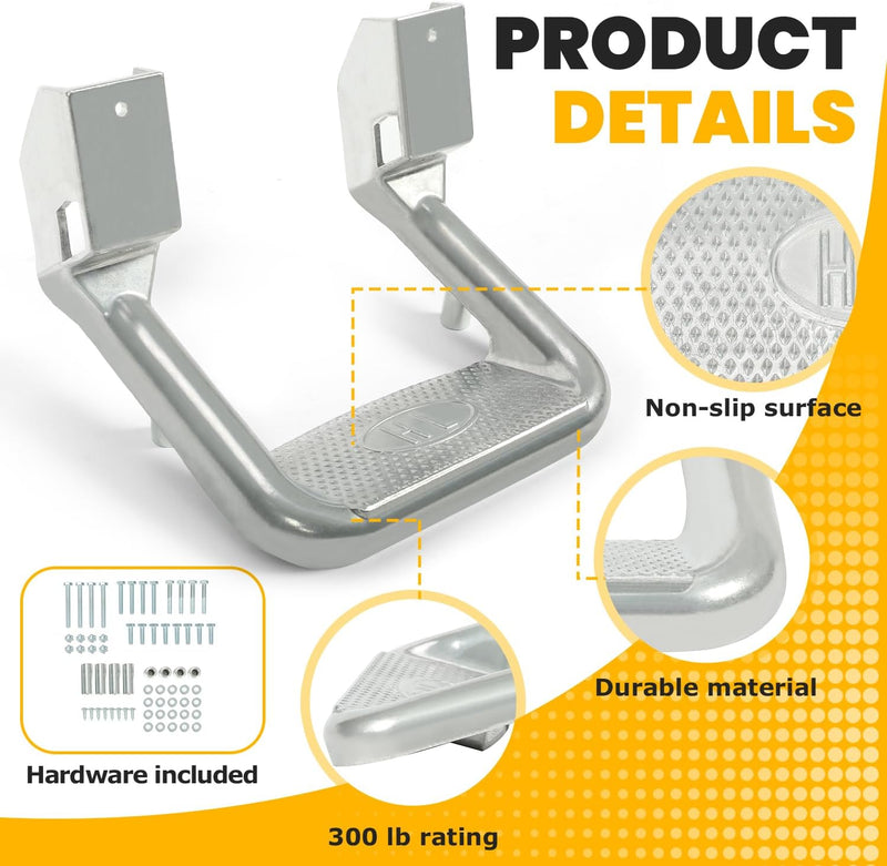 Universal Side Step Compatible with Chevy (Chevrolet), Ford, Toyota, GMC, Dodge RAM, Jeep, Set of 2, Polishing Aluminum Silvery LYAM-634-1