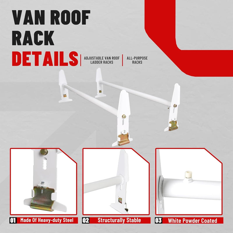 Van Roof Ladder Rack 47inches- 77inches Adjustable Roof Rack 500LBS Capacity Compatible with Chevy Dodge Ford GMC Express LYA-059S