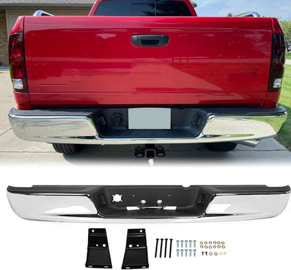 Rear Step Bumper Assembly Compatible With 2002-2008 Dodge Ram 1500 2003-2009 Ram 2500 3500 Replace for CH1103111 CH1103108 W/Top Pads & & license Plate lamp Chrome LYAM-363S