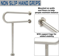Load image into Gallery viewer, HECASA 24 Inch Handicap Grab Bars Rails 304 Stainless Steel Toilet Handrail Bathroom Safety Bar Wall Mount Floor Support Assist Bar for Disabled Elderly Mounted Bath Grips LYOM-090-1

