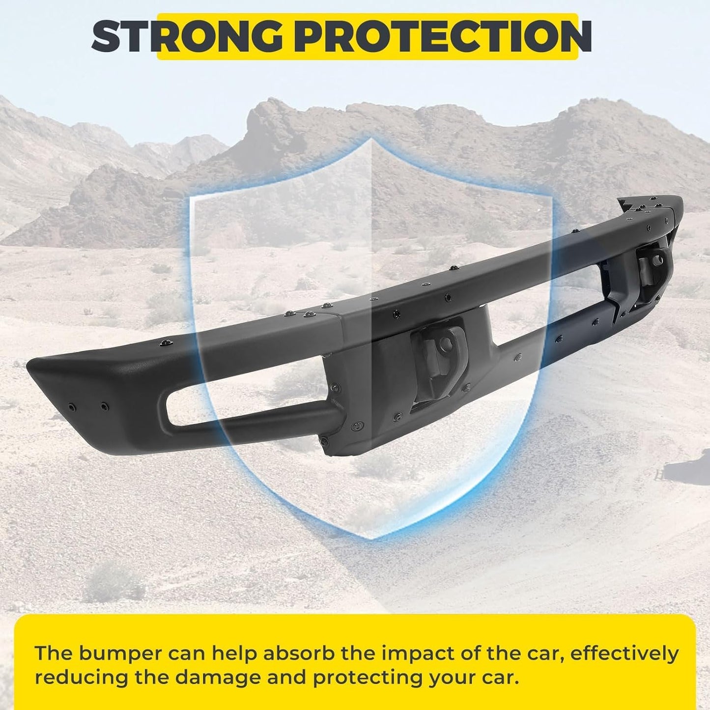 Front Bumper Compatible with 2021-2024 Ford Bronco Super Duty W/O Sensors Holes Powder Coated Black LYAM-731S