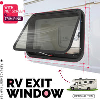 Load image into Gallery viewer, 30inches x 20inches RV Exit Window Push Out w/Screen &amp; Trim Ring Emergency Tinted Side Window for Camper, Cargo, Horse Trailer Aluminium Tempered Glass Plastic Rubber LYMIR-108
