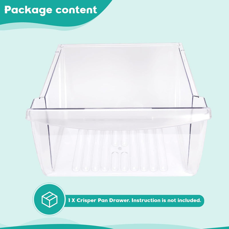 HECASA 240351207 Crisper Pan Drawer (Bottom) Compatible with Frigidaire Refrigerator AP2115971, 240351203, 240351206, 240351209 Freezer Door Shelf Bin Replacement Only (Clear) LYOP-109