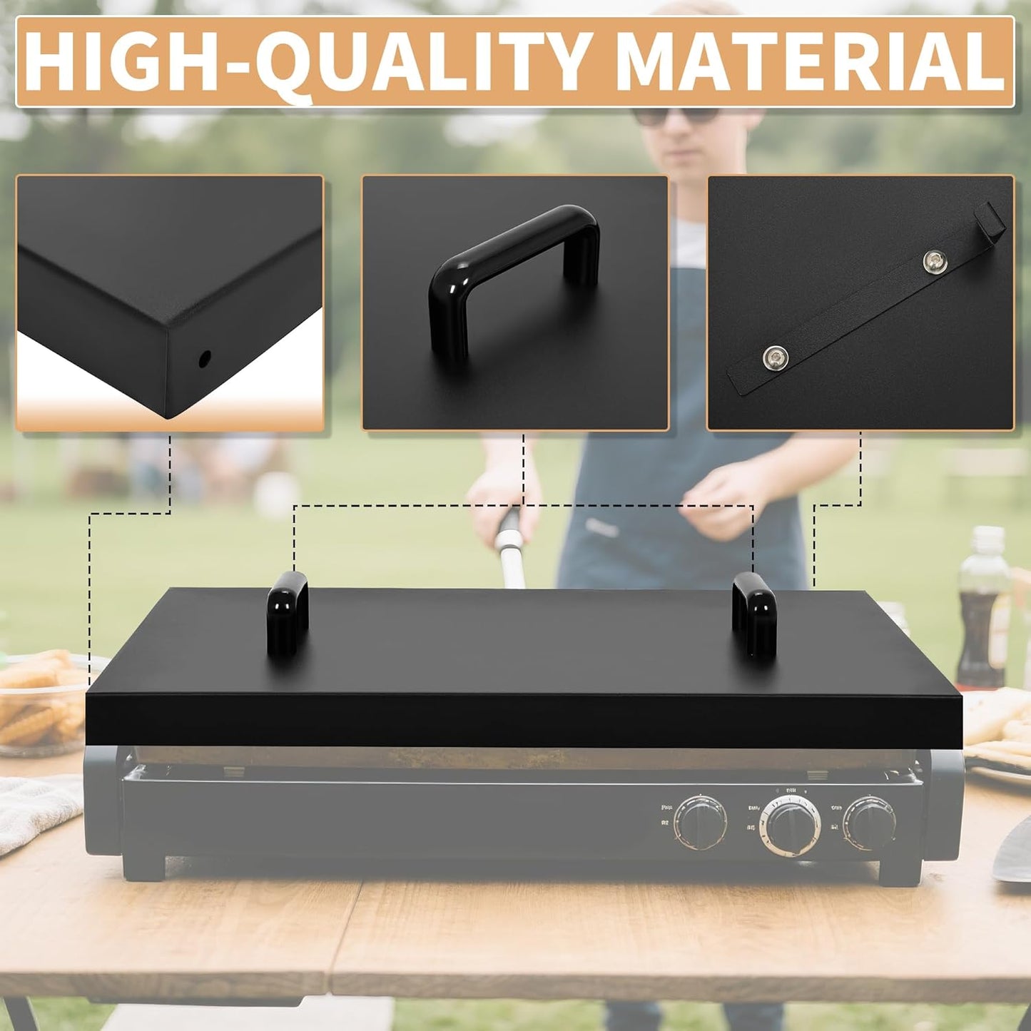 28inches Griddle Cover Lid Compatible with 28 inch Blackstone Front and Rear Grease Griddle Top Hard Top Lid W/Handle Outdoor Cover Steel Powder Coated Black LYOM-168-1