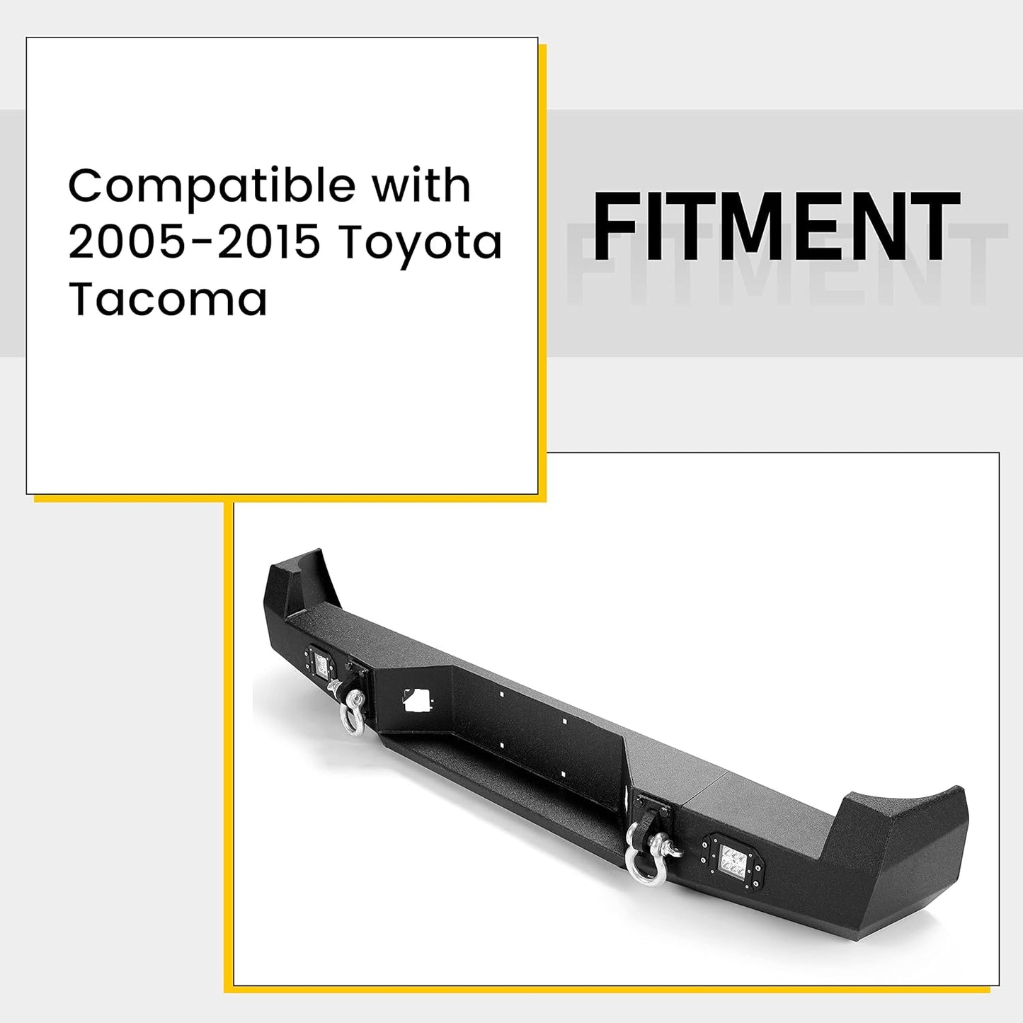 Rear Bumper Compatible with 2005-2015 Toyota Tacoma w/ 18W Led Lights License Plate D-Rings Step Bumper Steel Powder Coated Black LYAM-032SA+LYAM-032SB