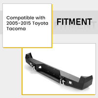 Load image into Gallery viewer, KUAFU Rear Bumper Compatible with 2005-2015 Toyota Tacoma w/ 18W Led Lights License Plate D-Rings Step Bumper Steel Powder Coated Black LYAM-032SA+LYAM-032SB
