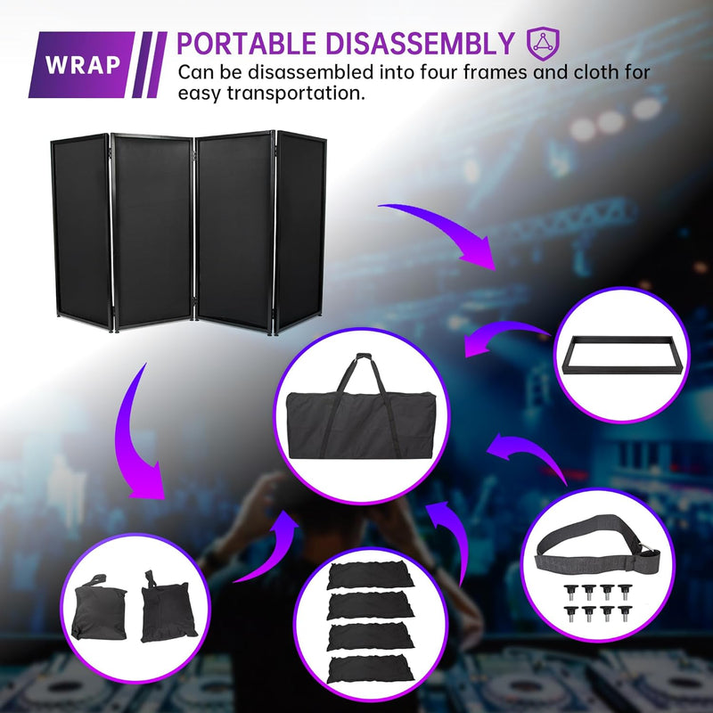 Portable DJ Facade Booth Foldable Cover Screen with White/Black Facade+Cloth Frame Booth Steel +Travel Bag Case Projector Display Scrim Panel with Folding LYOM-063