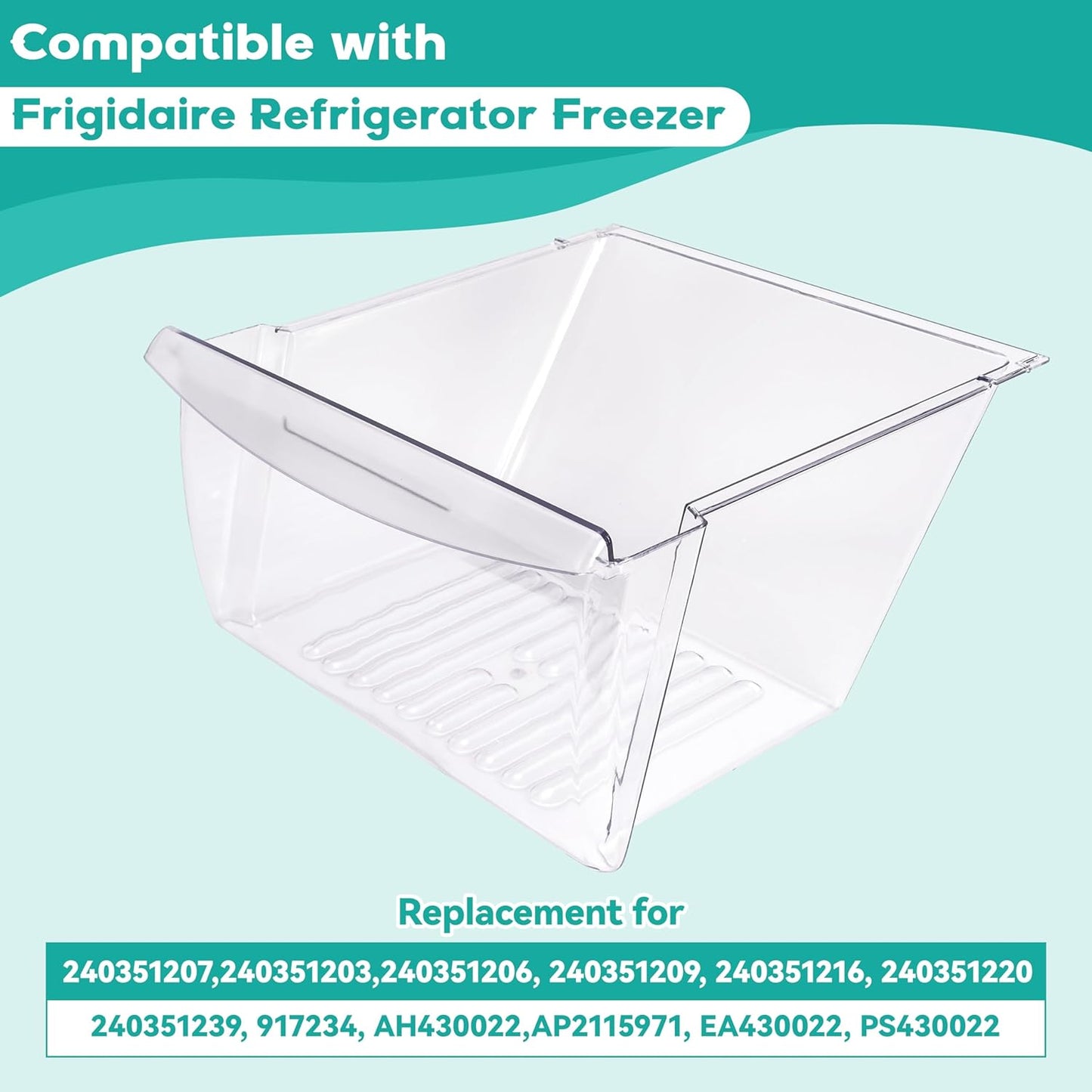 240351207 Crisper Pan Drawer (Bottom) Compatible with Frigidaire Refrigerator AP2115971, 240351203, 240351206, 240351209 Freezer Door Shelf Bin Replacement Only (Clear) LYOP-109