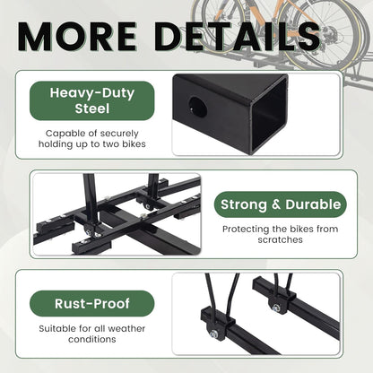 Hitch Mount Bike Rack 2inches Receiver Bicycle 2-Bike Rack for SUV Van Truck Car RV Minivans, 200 LBS Capacity Platform Style for Mountain Bike E-Bike Steel LYA-014S