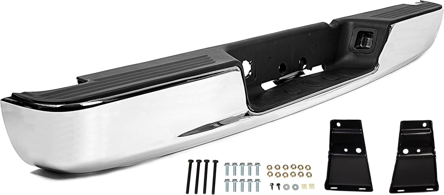 Rear Step Bumper Assembly Compatible With 2002-2008 Dodge Ram 1500 2003-2009 Ram 2500 3500 Replace for CH1103111 CH1103108 W/Top Pads & & license Plate lamp Chrome LYAM-363S