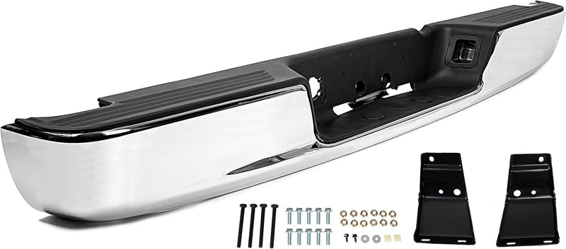 KUAFU Rear Step Bumper Assembly Compatible With 2002-2008 Dodge Ram 1500 2003-2009 Ram 2500 3500 Replace for CH1103111 CH1103108 W/Top Pads & & license Plate lamp Chrome LYAM-363S