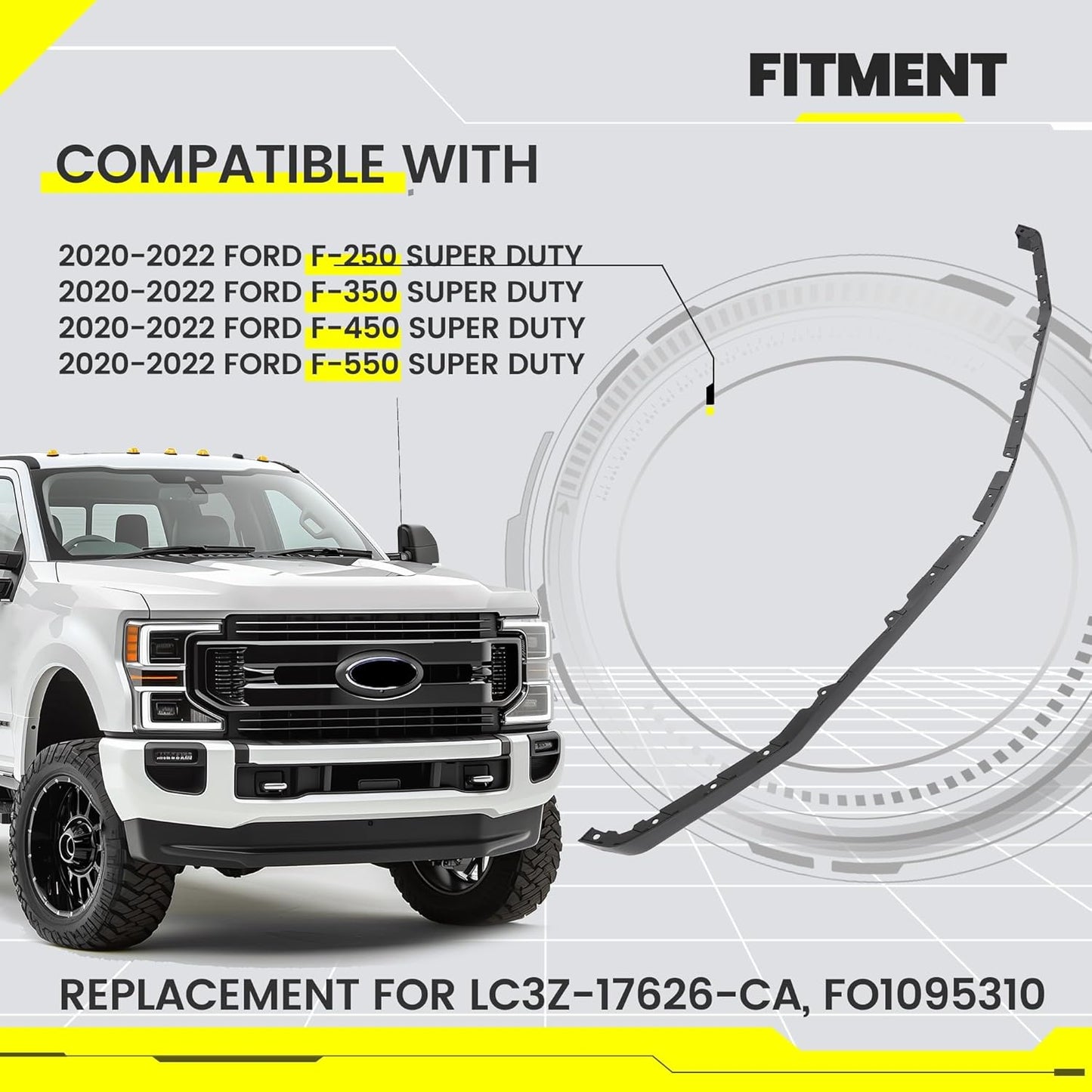 Front Lower Deflector Valance Panel Compatible with 2020-2022 Ford F250 F350 F450 F550 Super Duty LC3Z-17626-CA Bumper Valance (Tremor Package Only) Plastic (PP) Black LYAP-X1131
