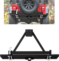 Load image into Gallery viewer, ECOTRIC Rear Bumper Compatible With 1987-2006 Wrangler TJ YJ LJ W/Tire Carrier&amp;D-Rings Steel Textured Black LYAM-291A+LYAM-291B
