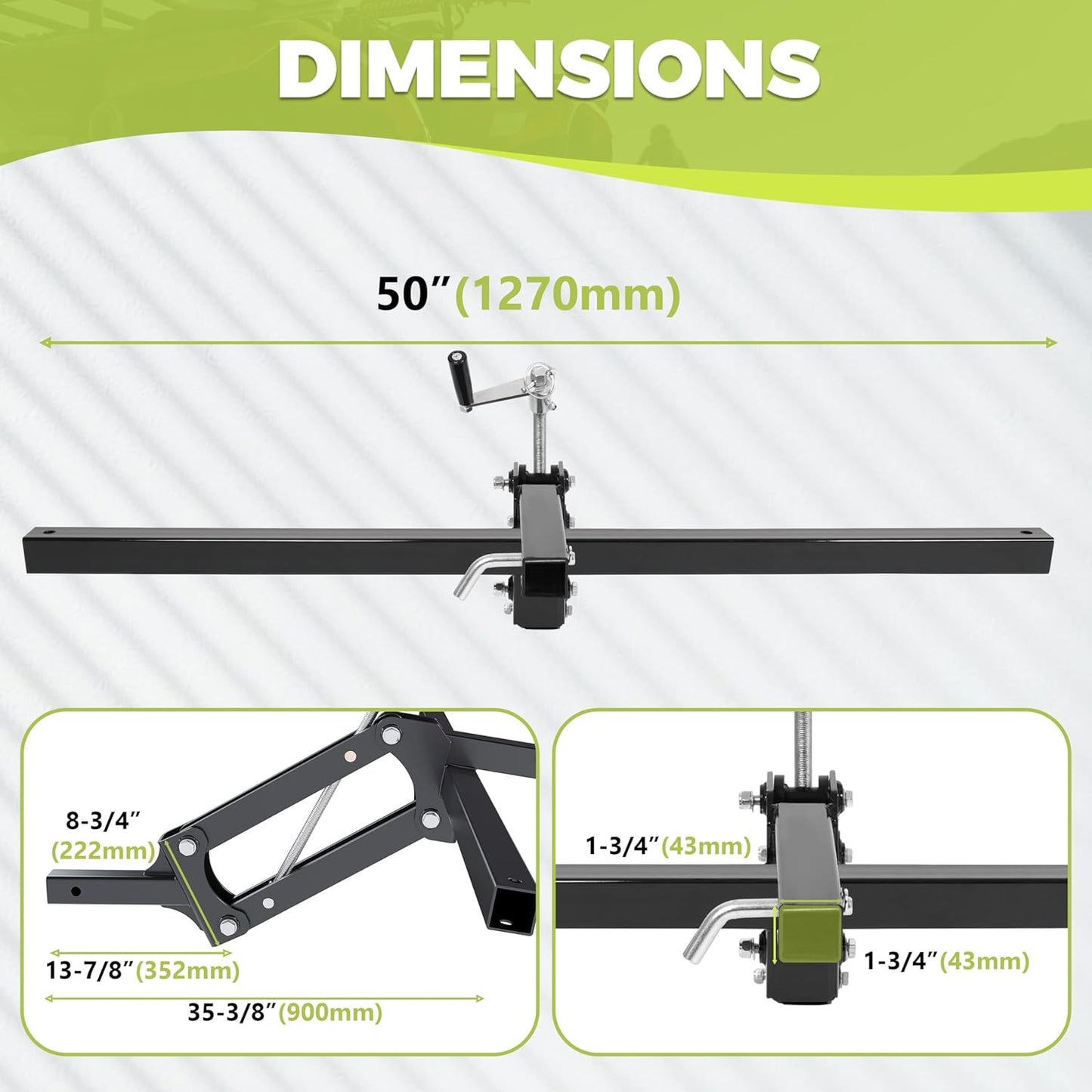 ATV/UTV Manual Implement Lift, 1-Point and 2-Inch Receiver, 50 in, Adjustable Height, UTV ATV Rake Scrape Blade Plow Disc Universal Tow Behind Attachments LYMM-208