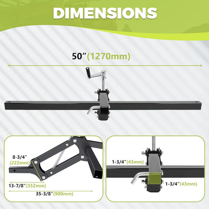 ATV/UTV Manual Implement Lift, 1-Point and 2-Inch Receiver, 50 in, Adjustable Height, UTV ATV Rake Scrape Blade Plow Disc Universal Tow Behind Attachments LYMM-208
