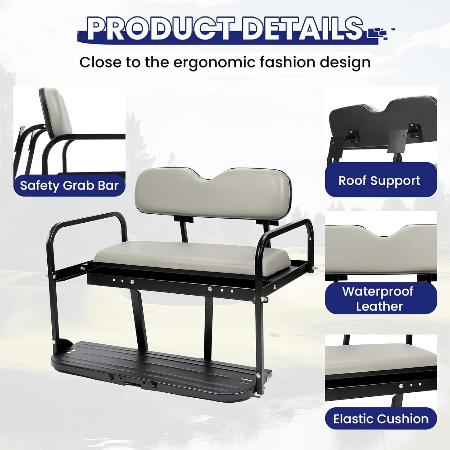Rear Flip Back Seat Kit Compatible with Pre-1994 EZGO Marathon Golf Cart Flip Folding Fold Down Rear Off-White Seat LYMM-123T-2