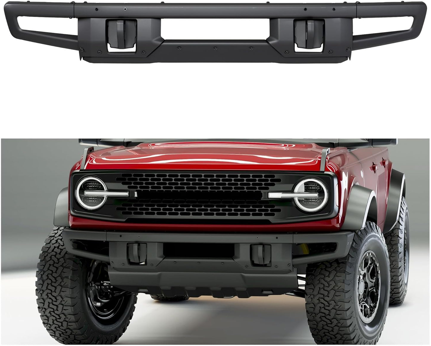 Front Bumper Compatible with 2021-2024 Ford Bronco Super Duty W/O Sensors Holes Powder Coated Black LYAM-731S
