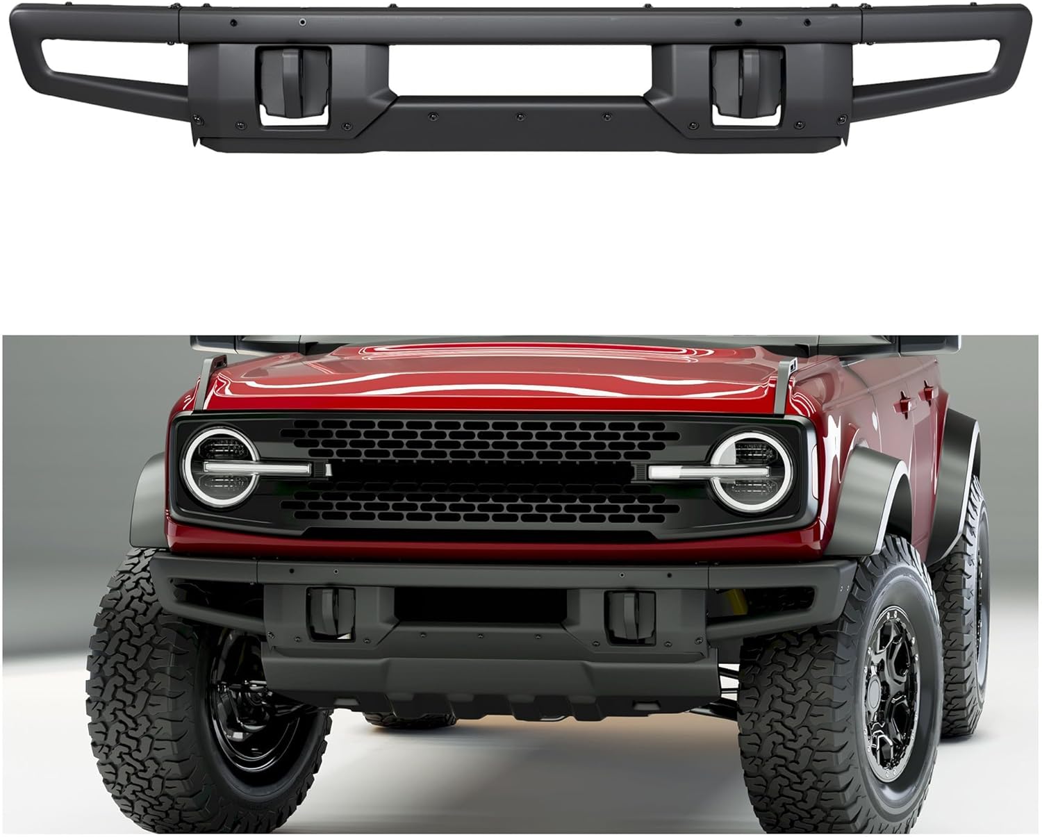 Front Bumper Compatible with 2021-2024 Ford Bronco Super Duty W/O Sensors Holes Powder Coated Black LYAM-731S