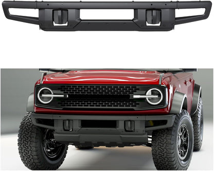 Front Bumper Compatible with 2021-2024 Ford Bronco Super Duty W/O Sensors Holes Powder Coated Black LYAM-731S
