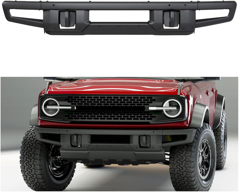 KUAFU Front Bumper Compatible with 2021-2024 Ford Bronco Super Duty W/O Sensors Holes Powder Coated Black LYAM-731S
