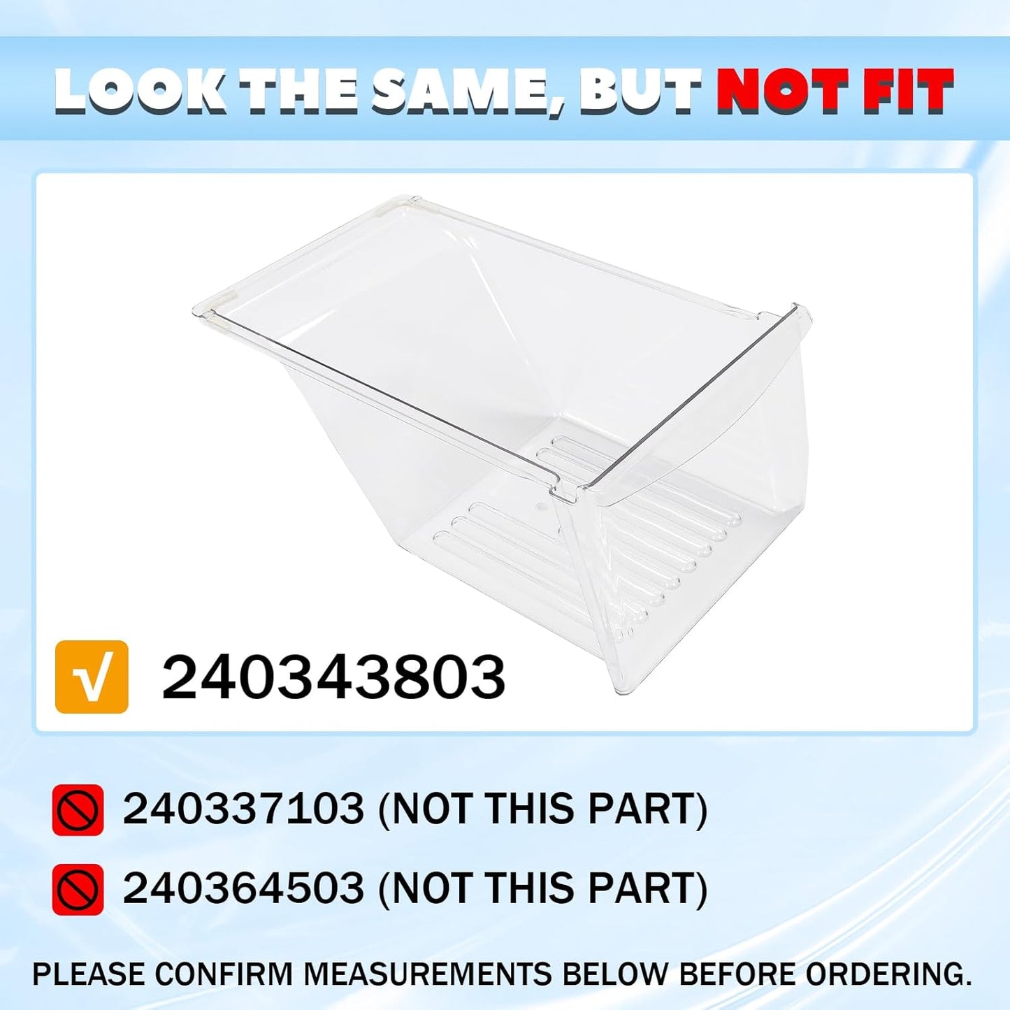 240343803 AP2115895 240343801 Crisper Pan (Bottom) Compatible with Frigidaire Refrigerator Kenmore Crisper Bin Crisper Drawer 240343805 Replacement only LYOP-054