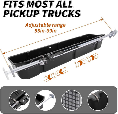 Full Size Truck Bed Storage Box Compatible with Ford Chevrolet GMC Dodge Ram Toyota Nissan Universal 55 Inch - 69 inch Wide Adjustable Beds Secure Cargo Organizer Protect Groceries LYAP-X1032
